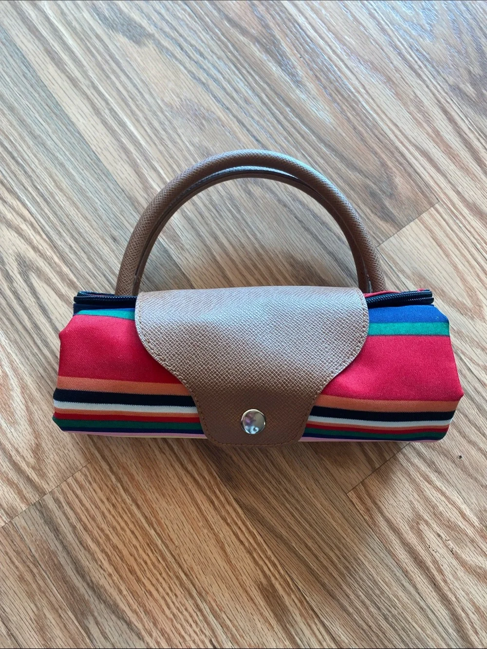 Striped Large Tote Bag with Compactable Design - Multicolor Practical Beach